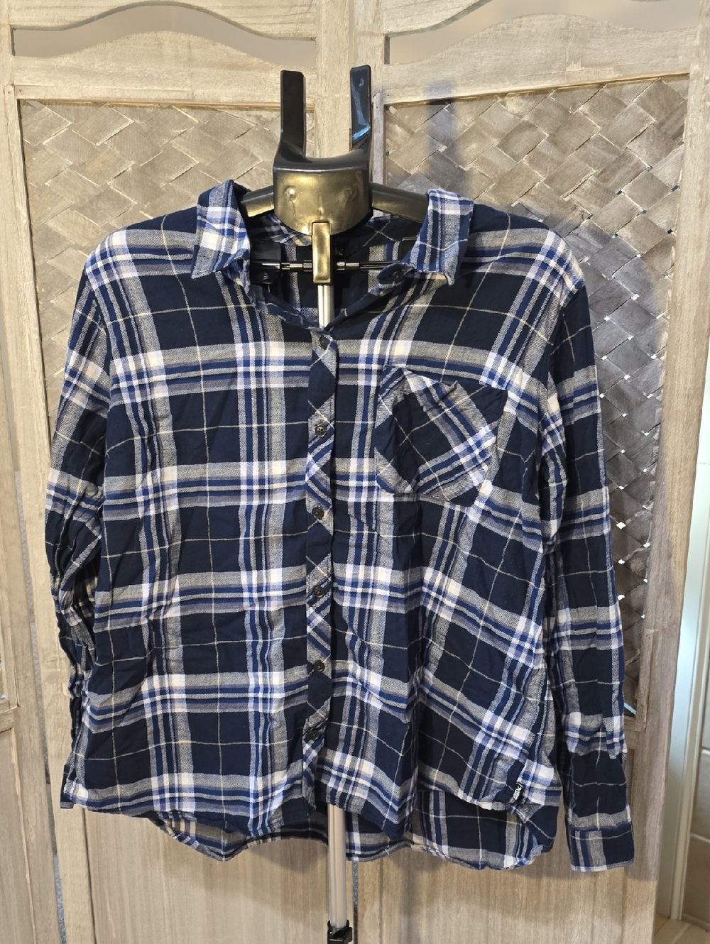 Eddie Bauer Blue and White Plaid Button-Down Shirt